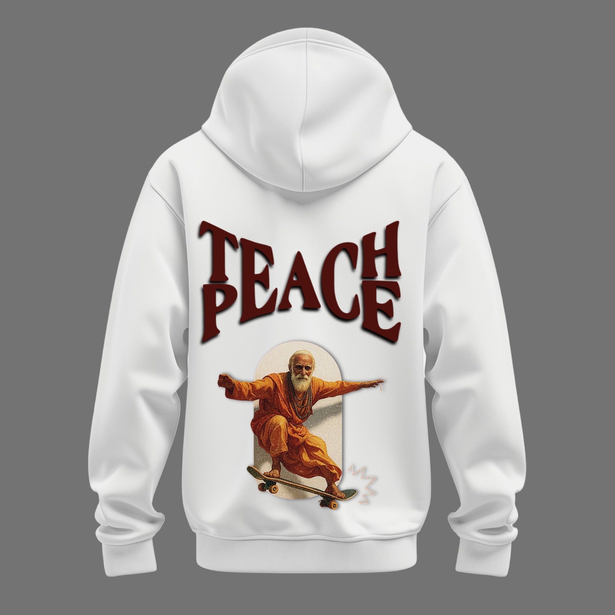 White Teach Peace Skater Style  Hoodie