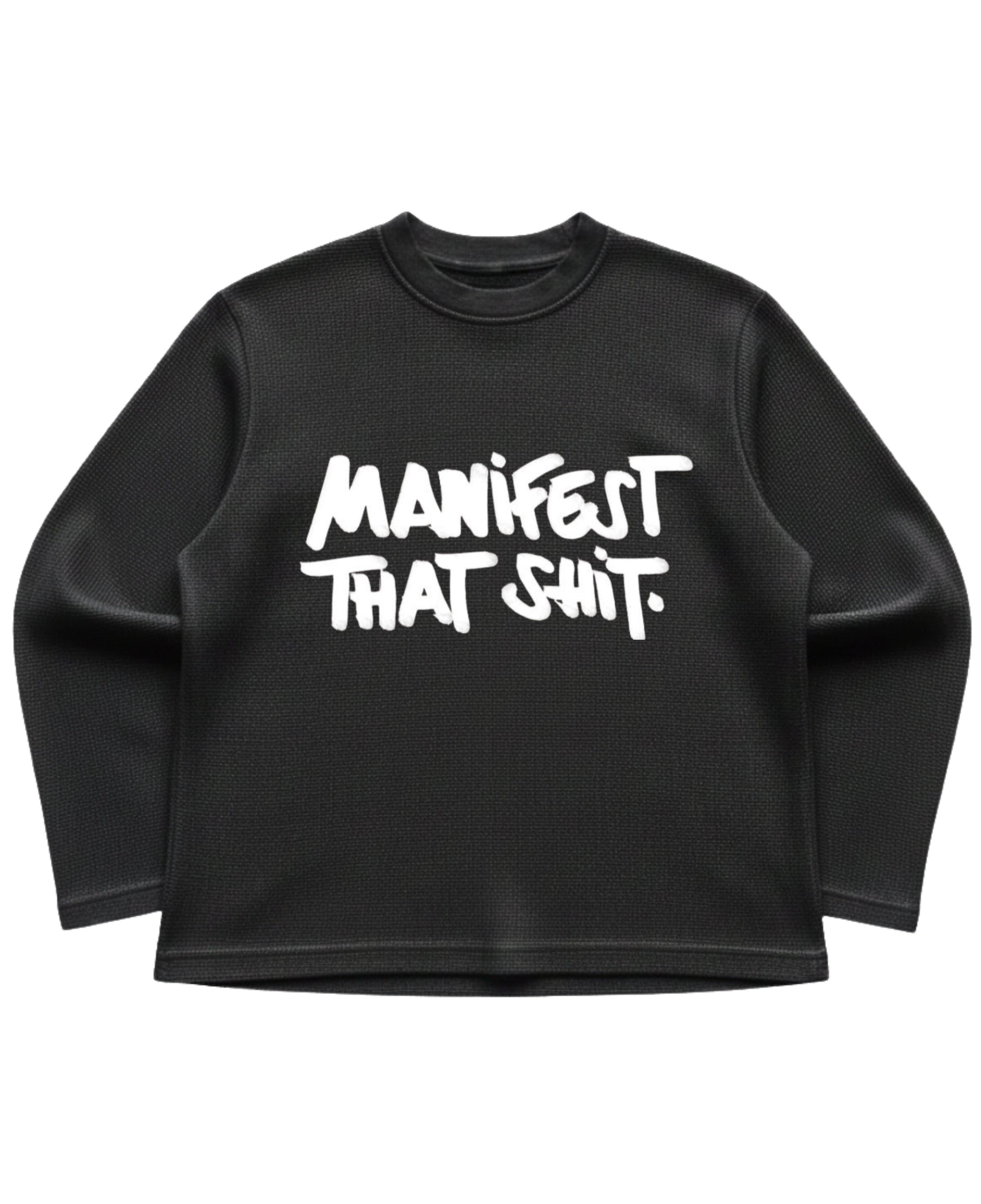 Black waffle knit oversized full-sleeve Front Design