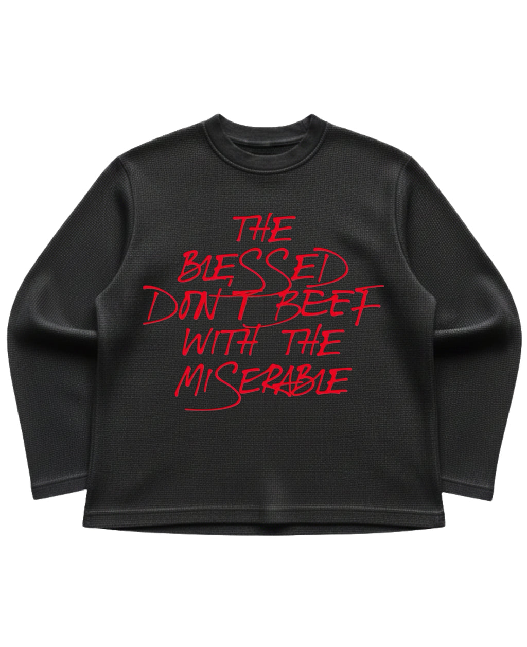 Black waffle knit oversized full-sleeve Front Design