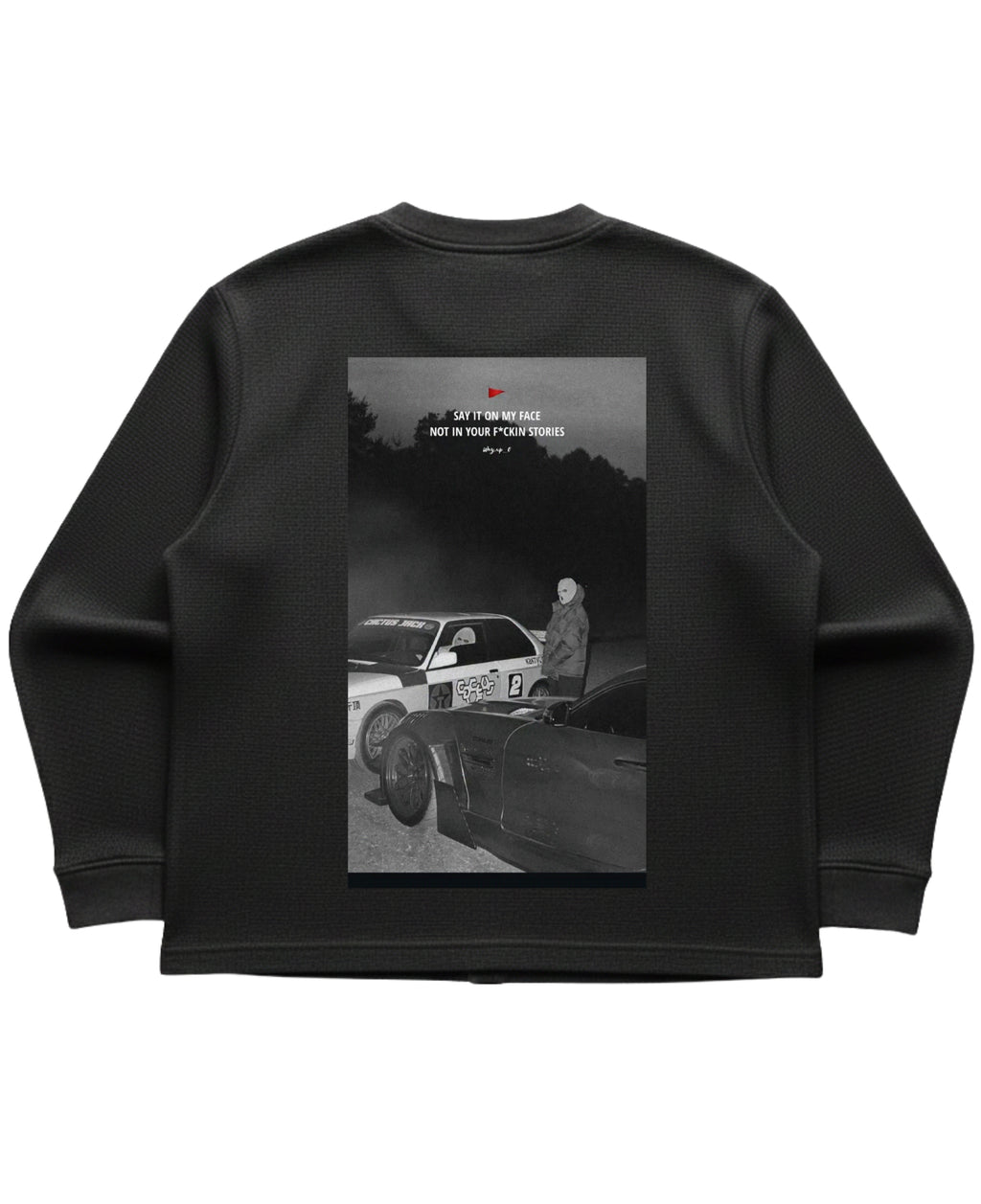 Black waffle knit oversized full-sleeve Back Design