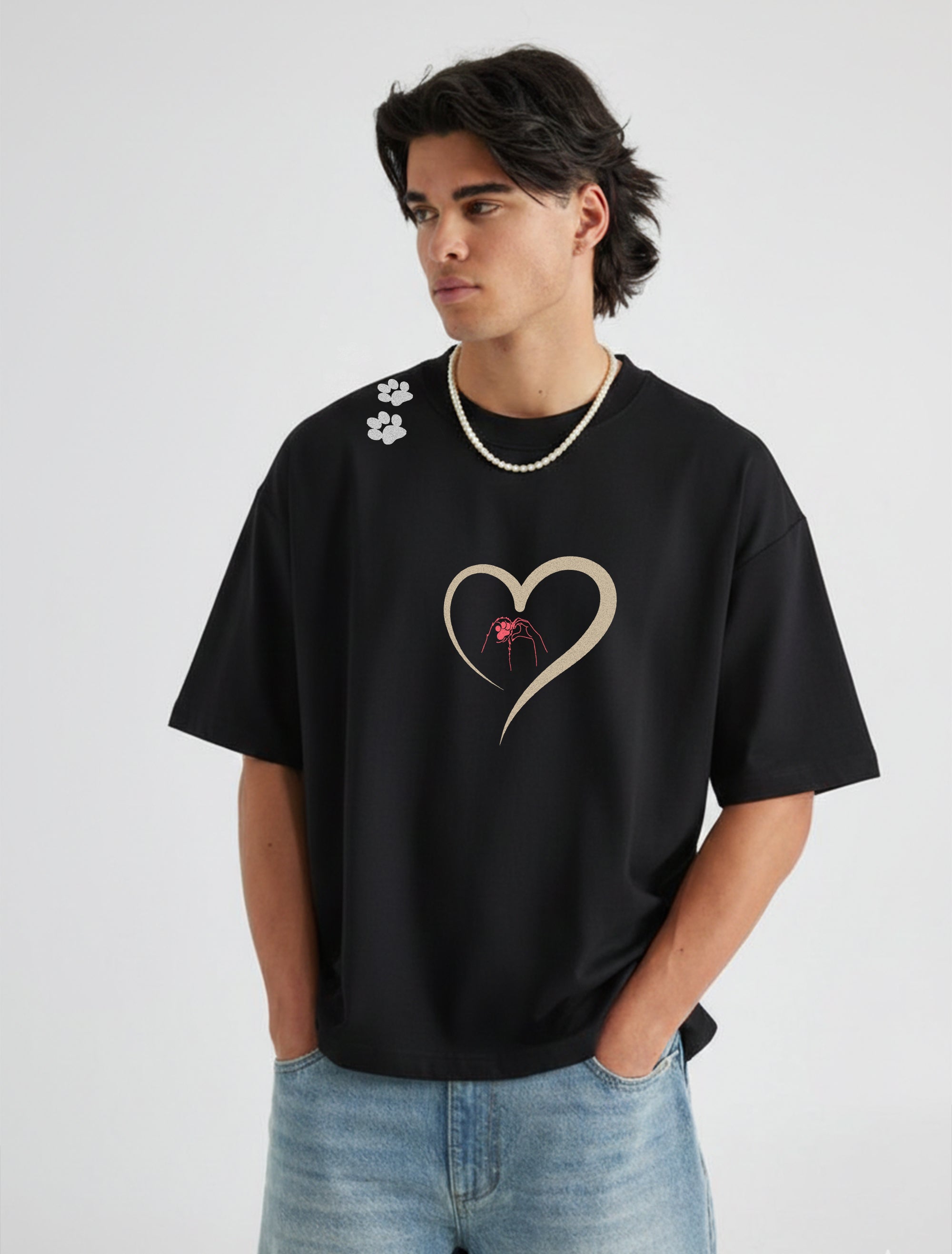 Skeleton cat hug Oversized Tee